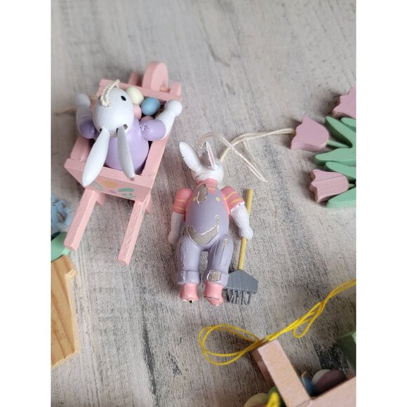 Vintage wooden Easter bunny egg Barrel AS IS ornament set Xmas spring - Picture 11 of 13